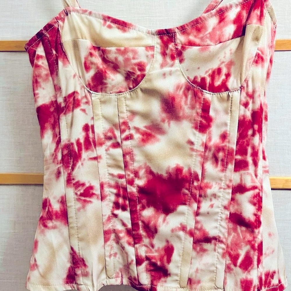 NWOT | Fuchsia Tie Dye Print Structured Corset Top - Picture 4 of 7